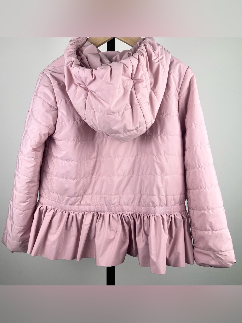 Monnalisa Girls Lightweight Hooded Ruffled Puffer Jacket, Pink, 8Y - Picture 3 of 10